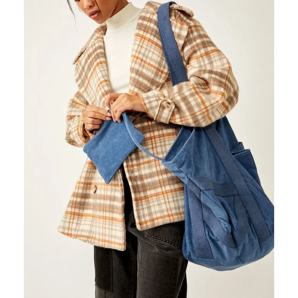 FREE PEOPLE Mega Cord Tote / Denim Blues - Picture 3 of 6